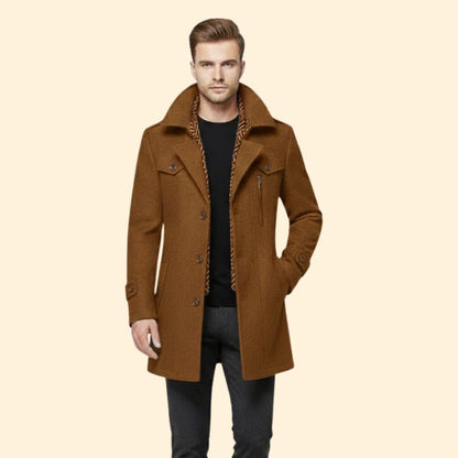 Men's Wool Winter Coat | Warm Tailored Fit | Button Front | Smart Casual | Steven & Levon