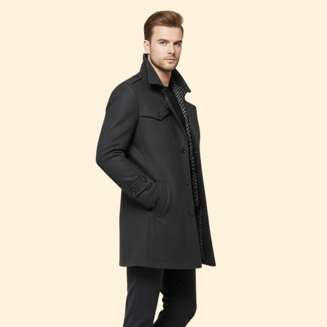 Men's Wool Winter Coat | Warm Tailored Fit | Button Front | Smart Casual | Steven & Levon