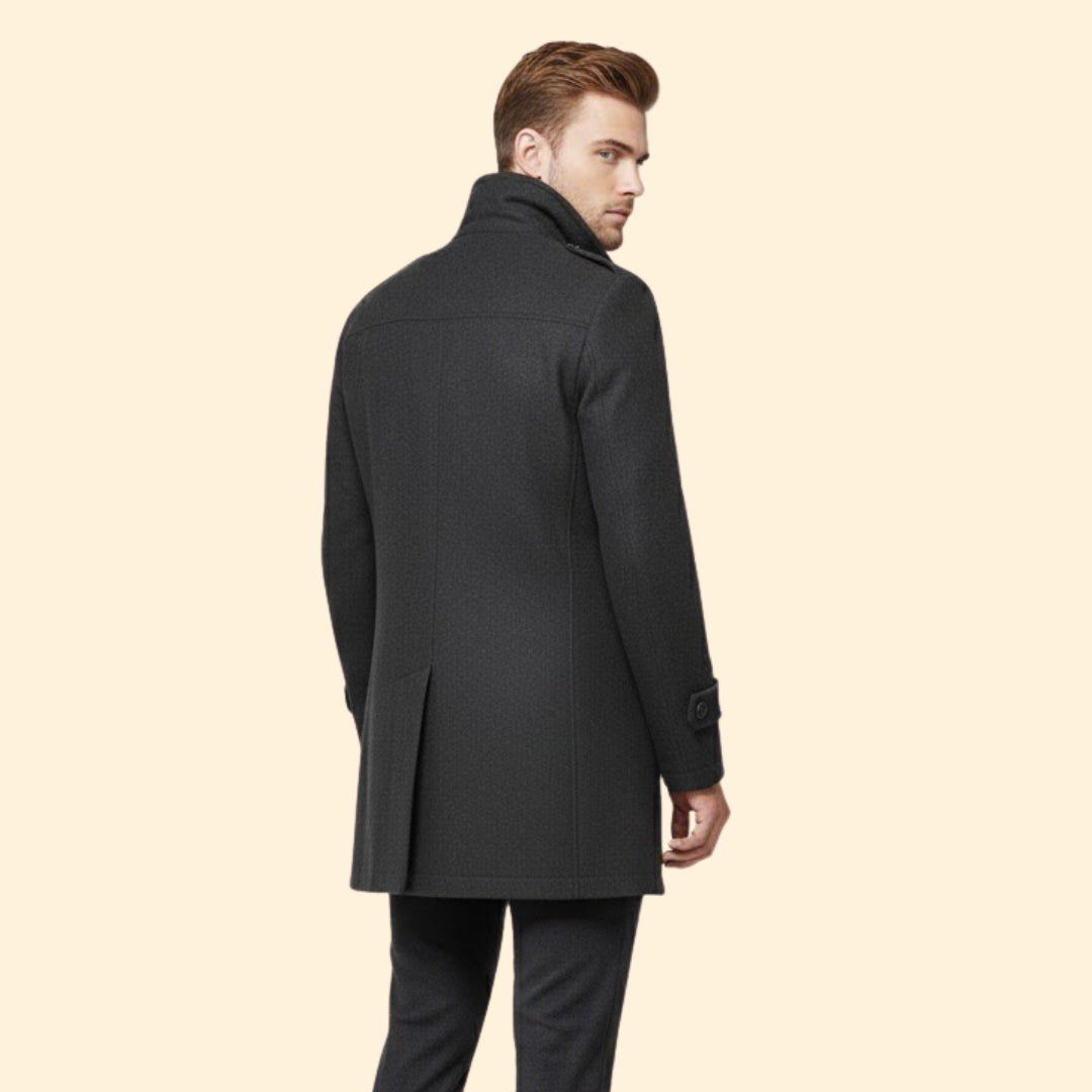 Men's Wool Winter Coat | Warm Tailored Fit | Button Front | Smart Casual | Steven & Levon