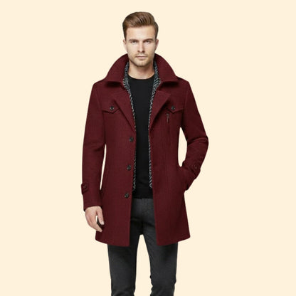 Men's Wool Winter Coat | Warm Tailored Fit | Button Front | Smart Casual | Steven & Levon