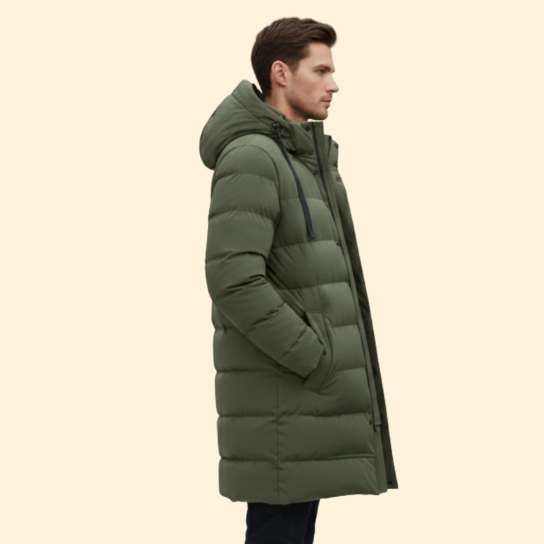 Men's Long Quilted Coat | Padded Winter Outerwear | Warm Casual Style | Steven & Levon