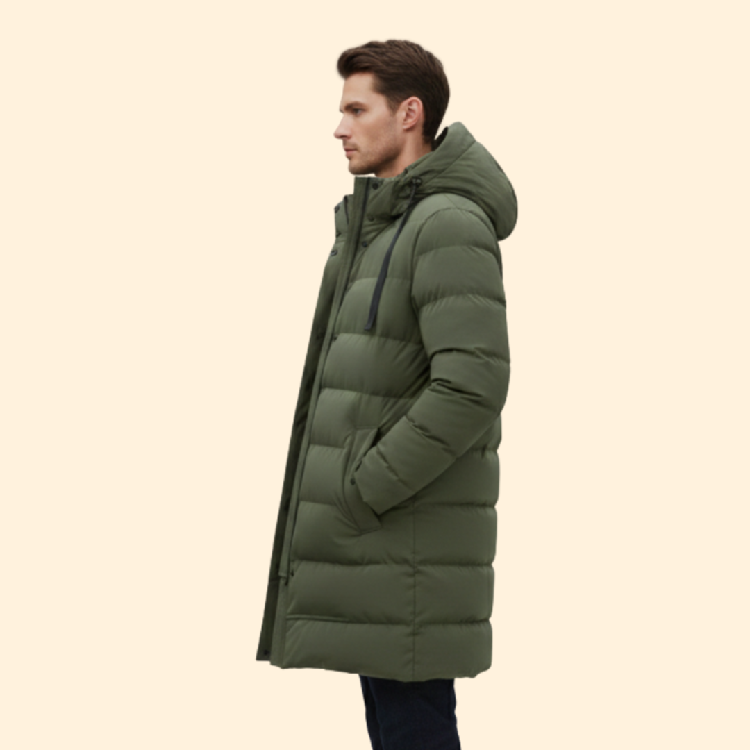 Men's Long Quilted Coat | Padded Winter Outerwear | Warm Casual Style | Steven & Levon