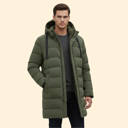 Men's Long Quilted Coat | Padded Winter Outerwear | Warm Casual Style | Steven & Levon