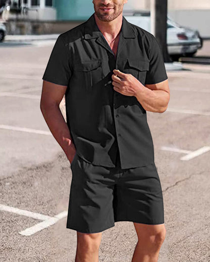 Men’s Casual Linen Shirt and Shorts Set | Men | Breathable Linen Blend | Summer Co-Ord Loungewear | Steven & Levon