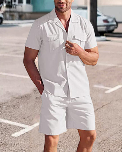 Men’s Casual Linen Shirt and Shorts Set | Men | Breathable Linen Blend | Summer Co-Ord Loungewear | Steven & Levon