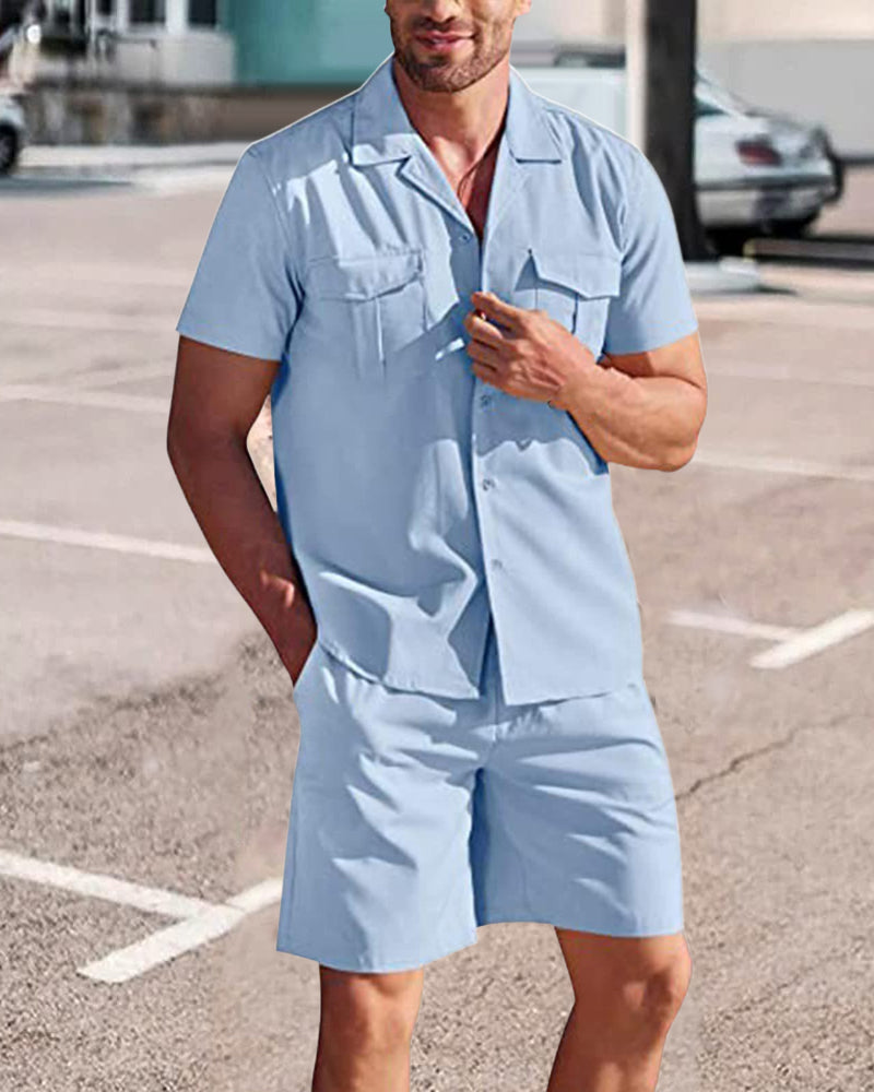 Men’s Casual Linen Shirt and Shorts Set | Men | Breathable Linen Blend | Summer Co-Ord Loungewear | Steven & Levon