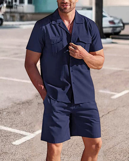 Men’s Casual Linen Shirt and Shorts Set | Men | Breathable Linen Blend | Summer Co-Ord Loungewear | Steven & Levon