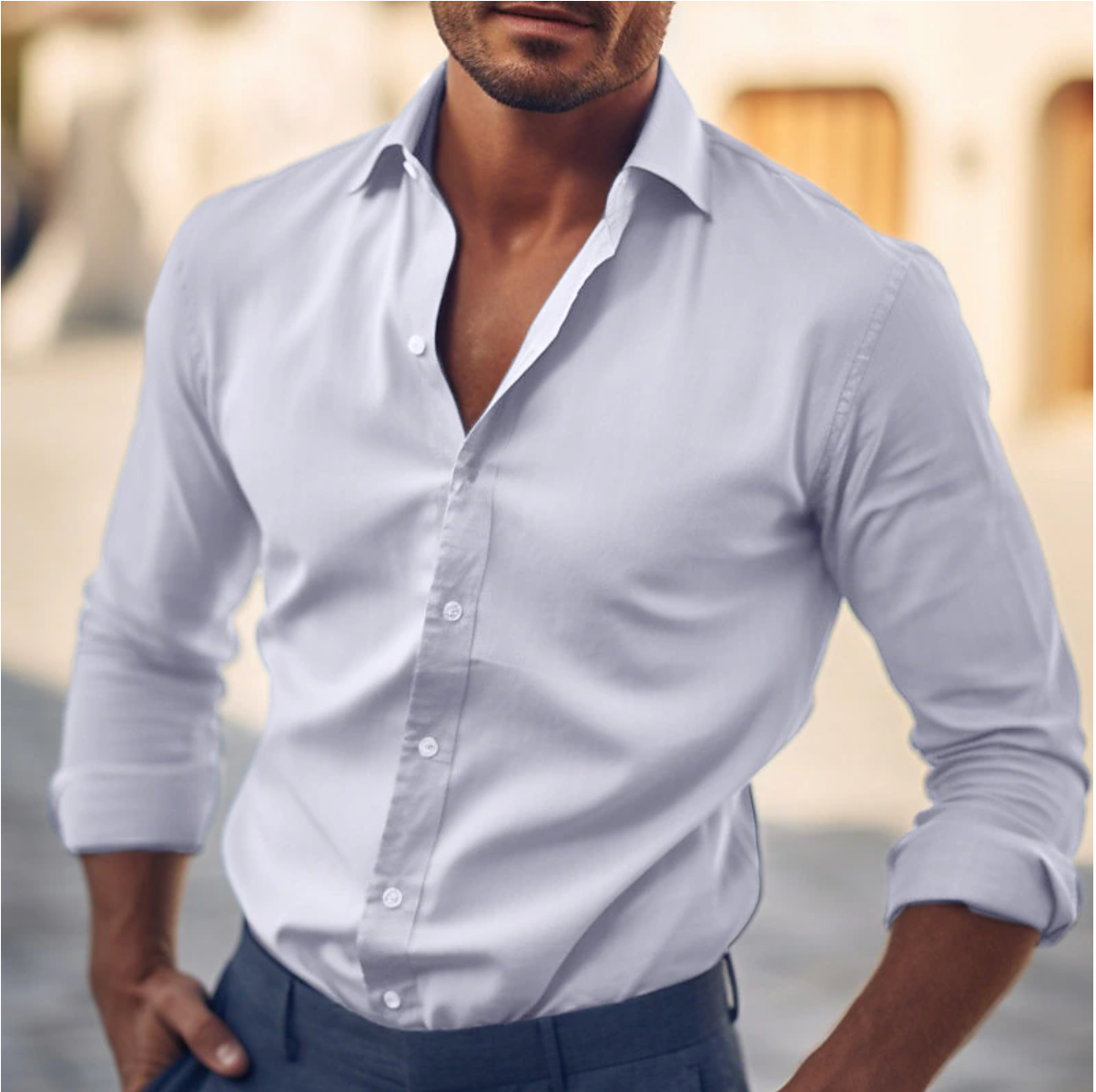 Classic Collar Dress Shirt | Men | Cotton Blend | Long Sleeve Formal Button Down | Smart Casual Office Wear | Steven & Levon