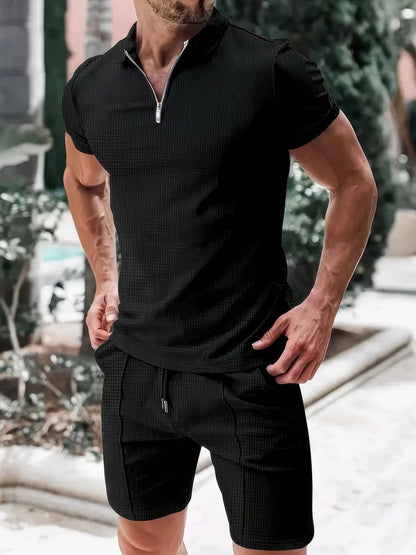 Men’s Co-Ord Set | Polo Shirt & Shorts | Men | Breathable Cotton | Zip Neck Casual Summer Outfit | Steven & Levon