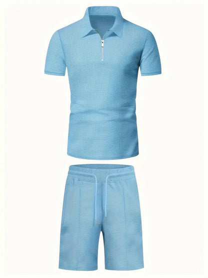 Men’s Co-Ord Set | Polo Shirt & Shorts | Men | Breathable Cotton | Zip Neck Casual Summer Outfit | Steven & Levon