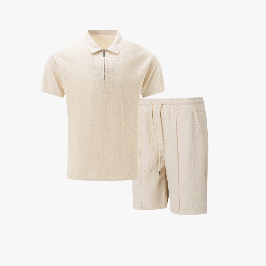 Men’s Co-Ord Set | Polo Shirt & Shorts | Men | Breathable Cotton | Zip Neck & Drawstring Shorts | Steven & Levon