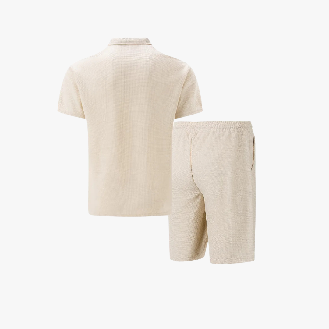 Men’s Co-Ord Set | Polo Shirt & Shorts | Men | Breathable Cotton | Zip Neck & Drawstring Shorts | Steven & Levon