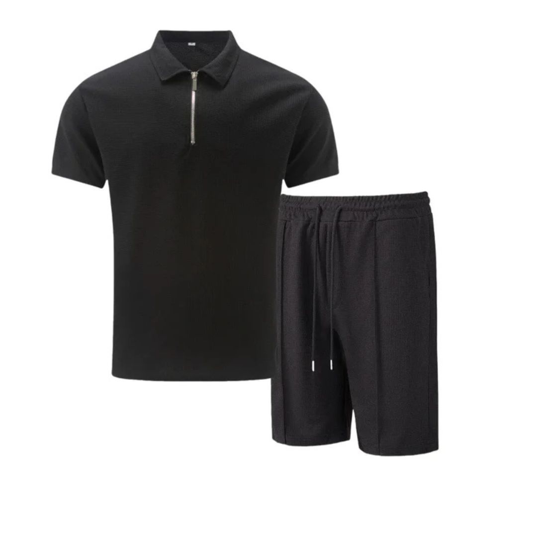 Men’s Co-Ord Set | Polo Shirt & Shorts | Men | Breathable Cotton | Zip Neck & Drawstring Shorts | Steven & Levon