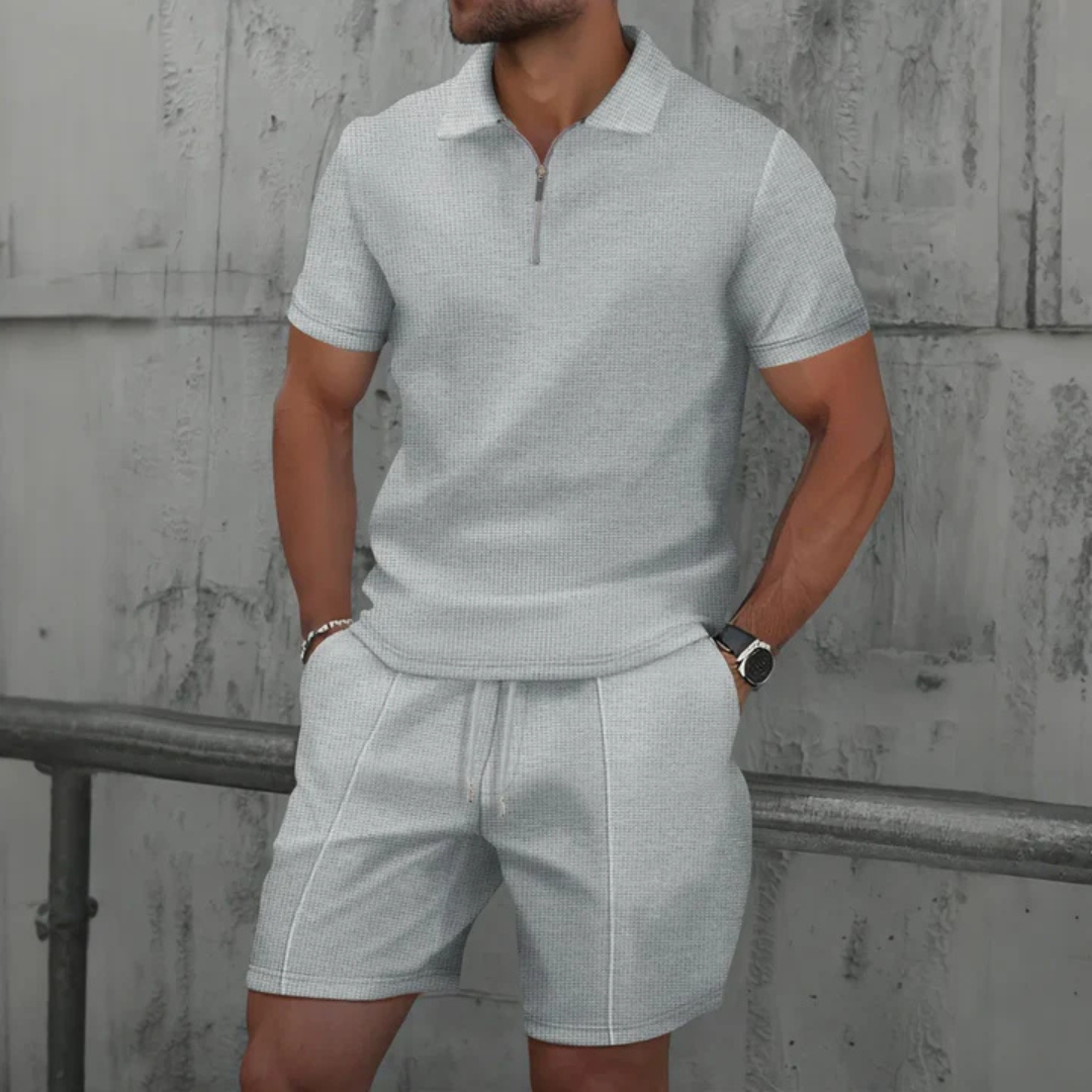 Men’s Co-Ord Set | Polo Shirt & Shorts | Men | Breathable Cotton | Zip Neck & Drawstring Shorts | Steven & Levon
