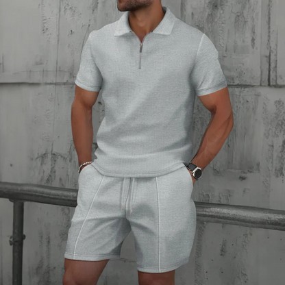 Men’s Co-Ord Set | Polo Shirt & Shorts | Men | Breathable Cotton | Zip Neck & Drawstring Shorts | Steven & Levon