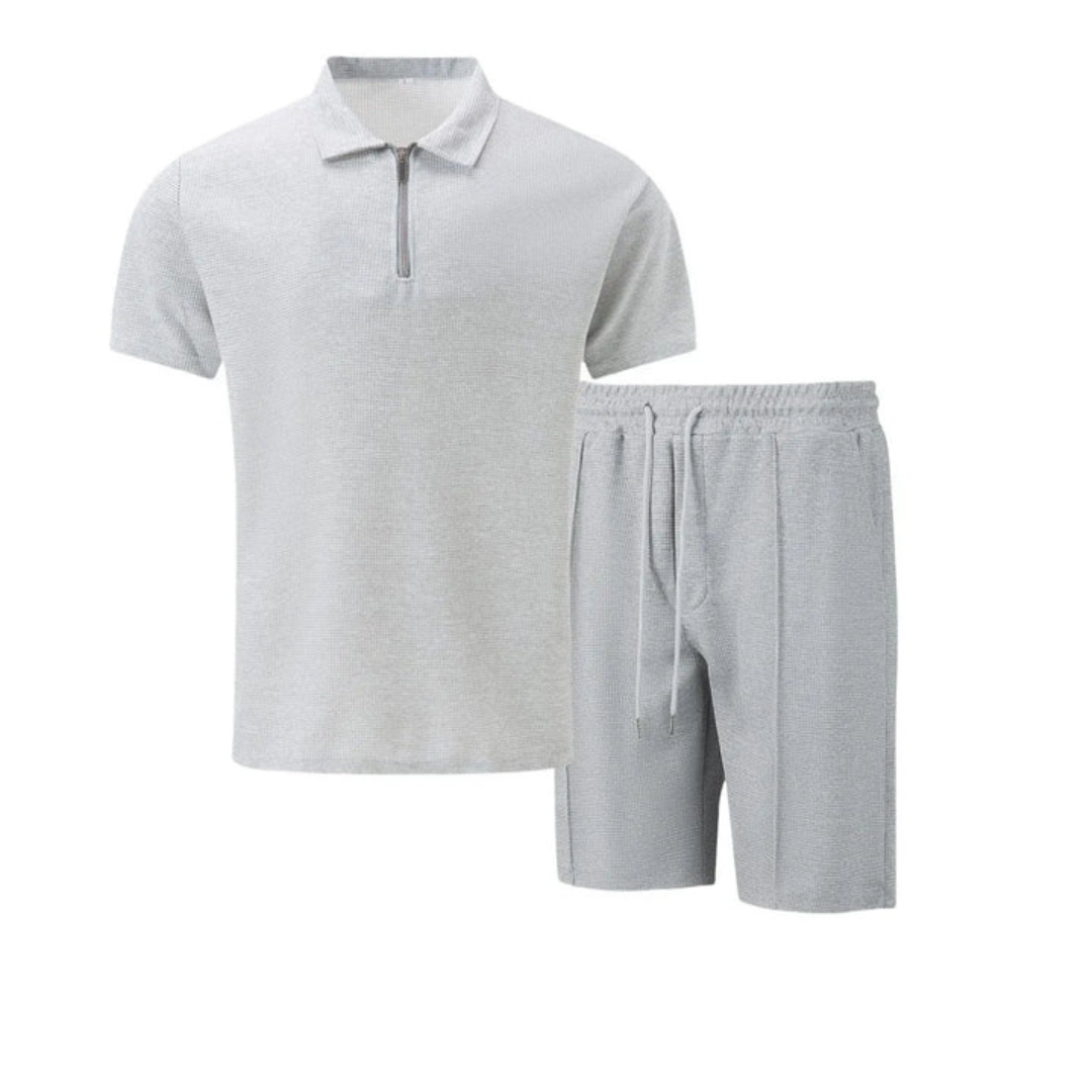 Men’s Co-Ord Set | Polo Shirt & Shorts | Men | Breathable Cotton | Zip Neck & Drawstring Shorts | Steven & Levon