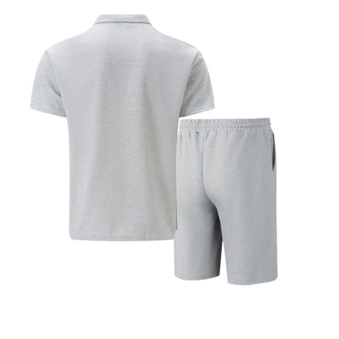 Men’s Co-Ord Set | Polo Shirt & Shorts | Men | Breathable Cotton | Zip Neck & Drawstring Shorts | Steven & Levon