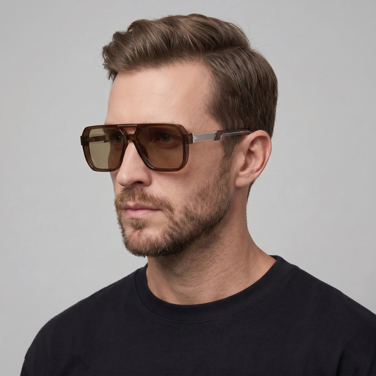 Men's Double-Bridge Aviator Sunglasses | PC Lens | Black Gold Frame | Steven & Levon