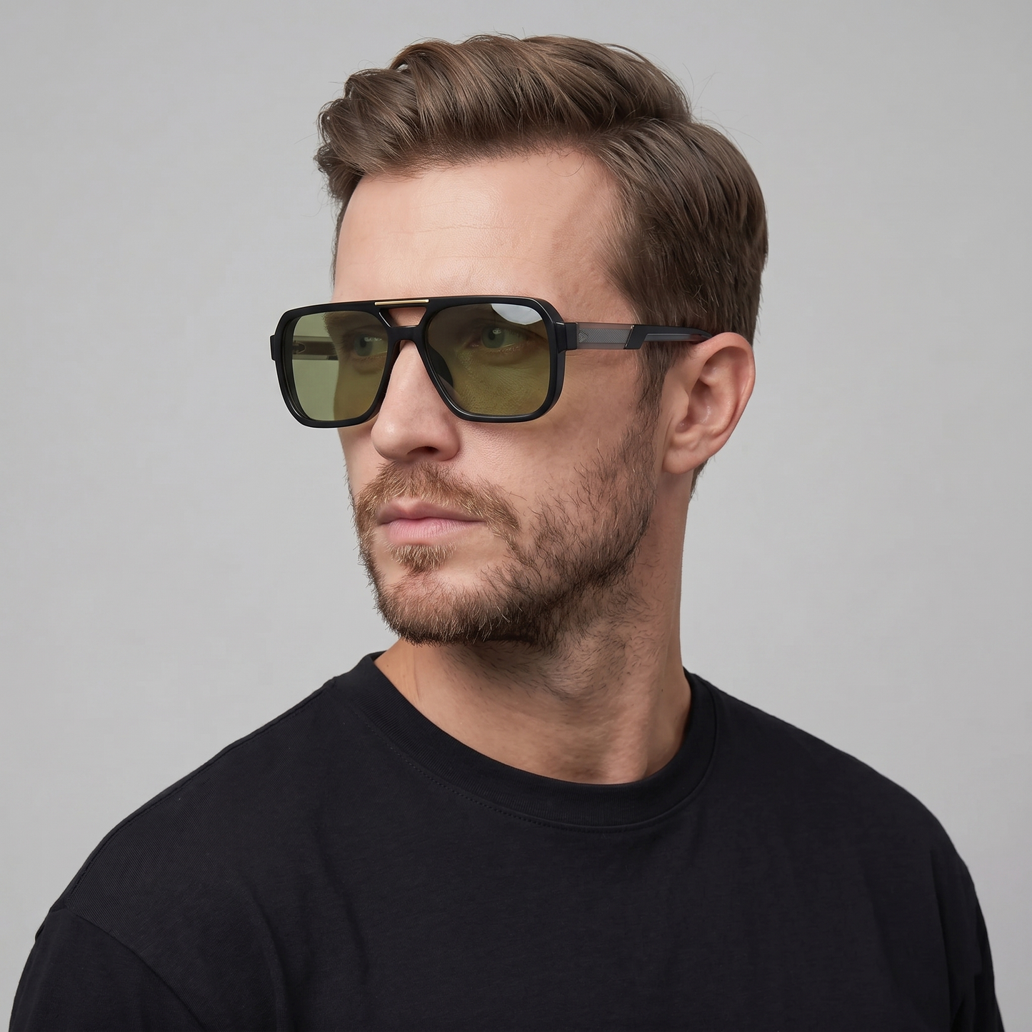 Men's Double-Bridge Aviator Sunglasses | PC Lens | Black Gold Frame | Steven & Levon