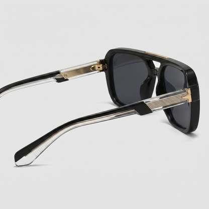 Men's Double-Bridge Aviator Sunglasses | PC Lens | Black Gold Frame | Steven & Levon