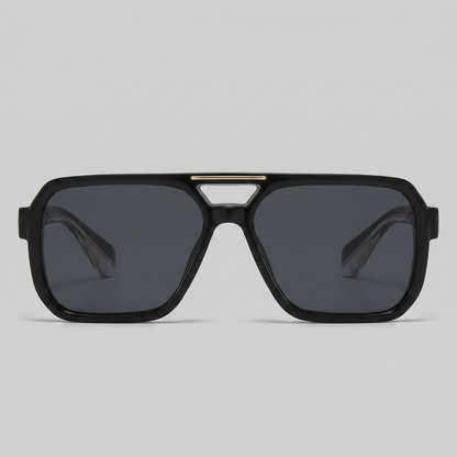 Men's Double-Bridge Aviator Sunglasses | PC Lens | Black Gold Frame | Steven & Levon