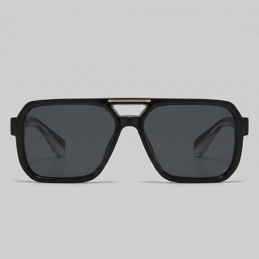 Men's Double-Bridge Aviator Sunglasses | PC Lens | Black Gold Frame | Steven & Levon