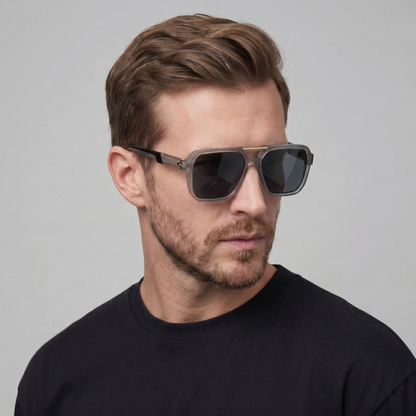 Men's Double-Bridge Aviator Sunglasses | PC Lens | Black Gold Frame | Steven & Levon