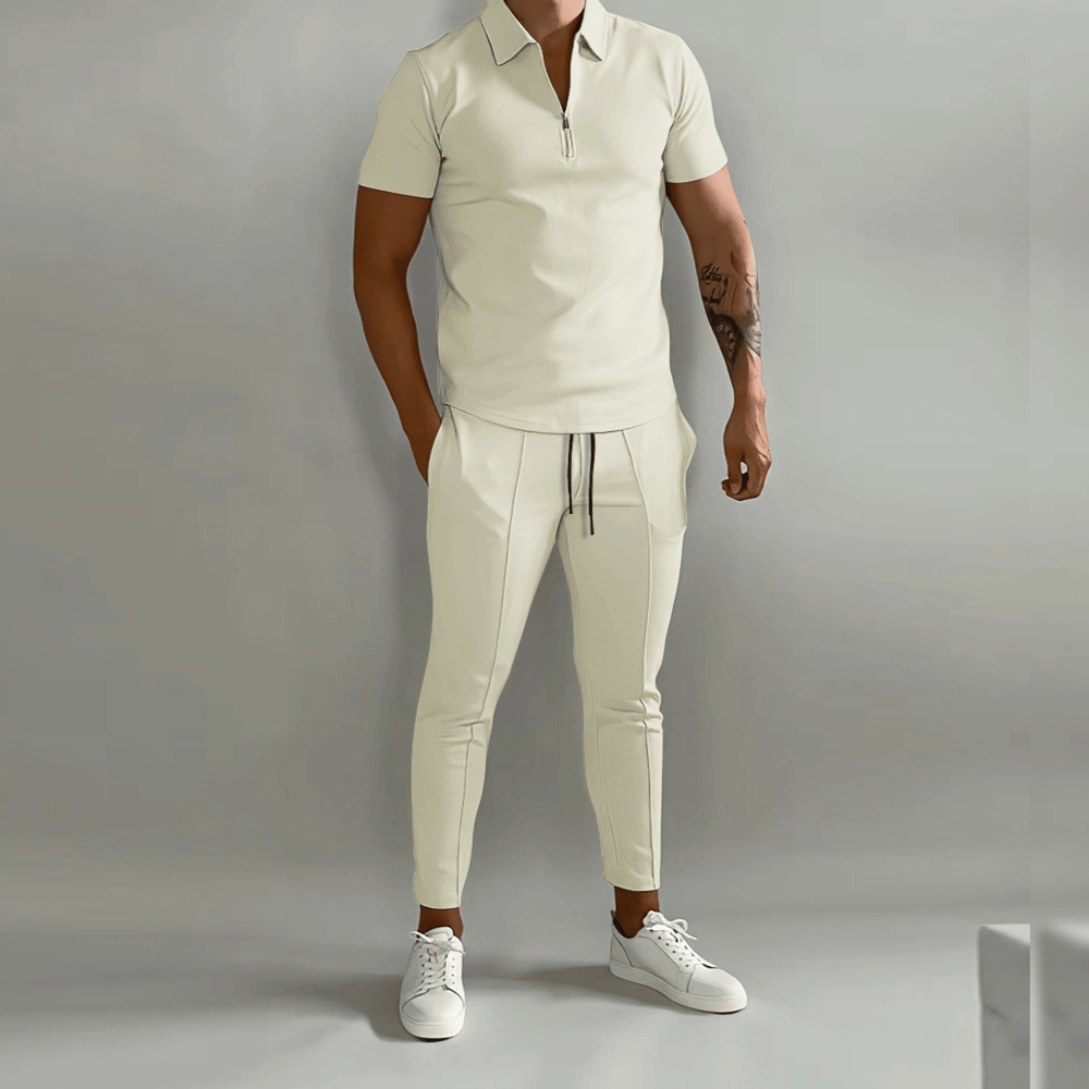 Men’s Polo Shirt & Trouser Set | Men | Soft Stretch Fabric | Smart Casual Co-Ord Outfit | Elegant Fit | Steven & Levon