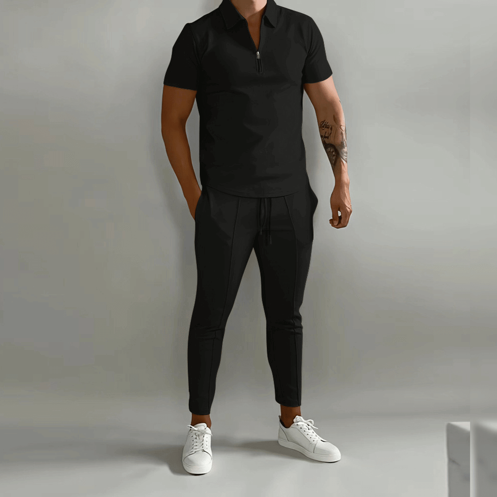 Men’s Polo Shirt & Trouser Set | Men | Soft Stretch Fabric | Smart Casual Co-Ord Outfit | Elegant Fit | Steven & Levon