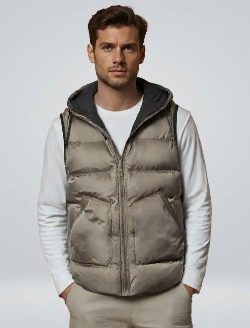 Unisex Hooded Bodywarmer Vest | Lightweight Quilted Gilet | Zip Front | Casual | Steven & Levon