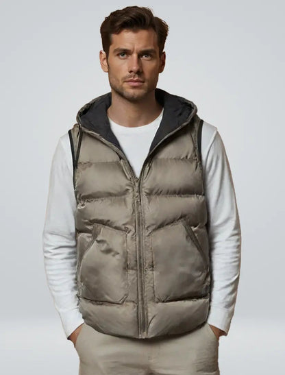 Unisex Hooded Bodywarmer Vest | Lightweight Quilted Gilet | Zip Front | Casual | Steven & Levon