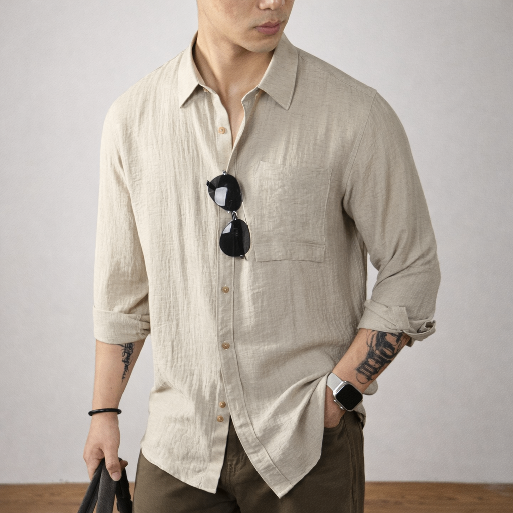 Men's Lightweight Linen Shirt | Linen Blend | Breathable Relaxed Fit Casual Summer Button-Up | Steven & Levon