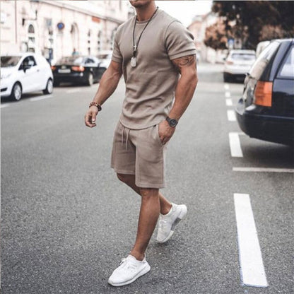 Men’s Lightweight T-Shirt and Shorts Set | Men | Breathable Textured Blend | Short Sleeve Summer Co-Ord | Steven & Levon