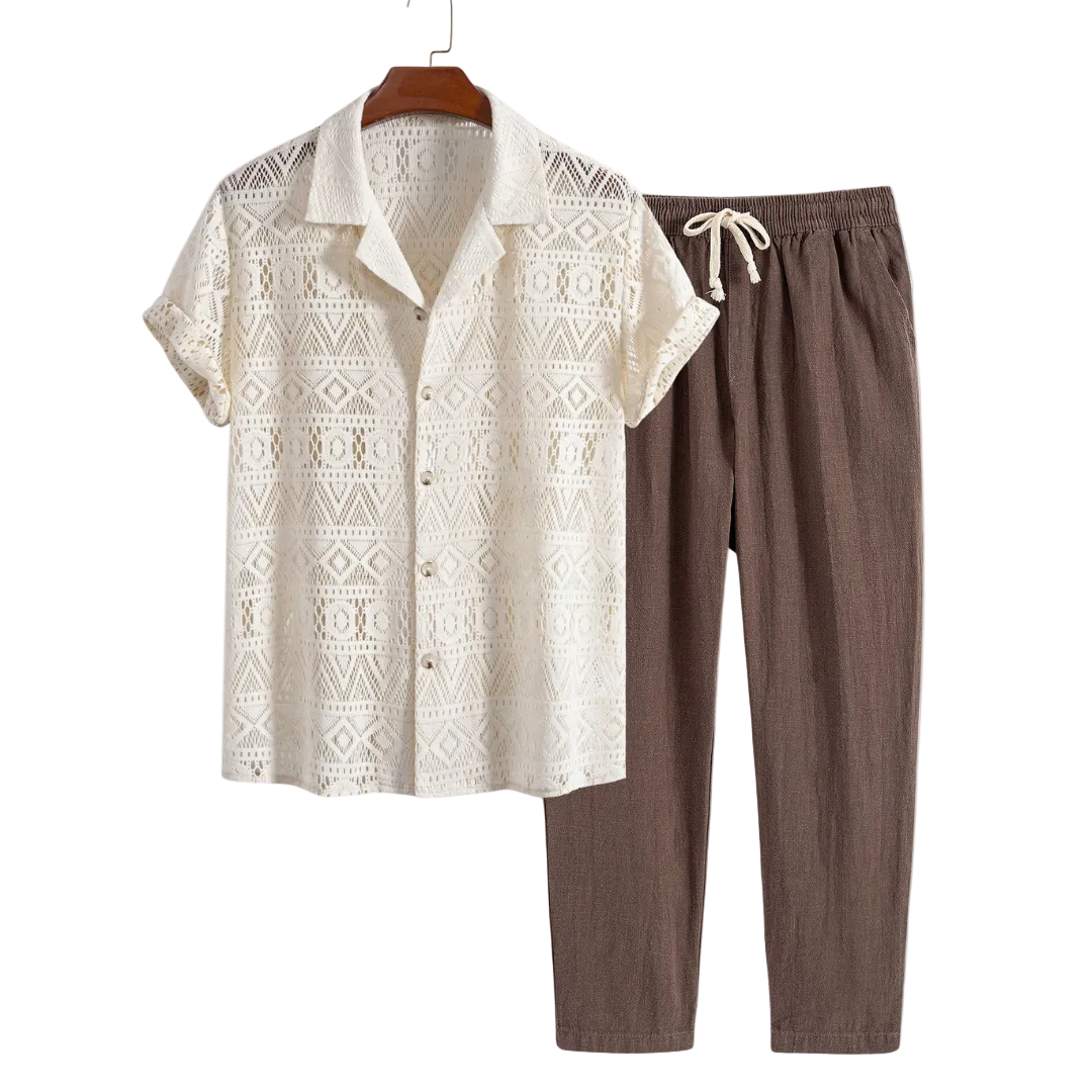 Men's Lightweight Textured Summer Set | Men's Co-Ord | Knit Shirt & Trousers | Steven & Levon