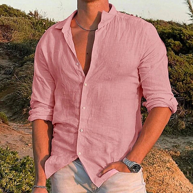 Men's Casual Linen Shirt | Men | Linen Blend | Breathable Lightweight Relaxed Fit Summer Button-Up | Steven & Levon
