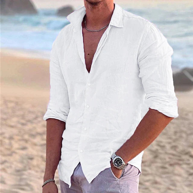Men's Casual Linen Shirt | Men | Linen Blend | Breathable Lightweight Relaxed Fit Summer Button-Up | Steven & Levon