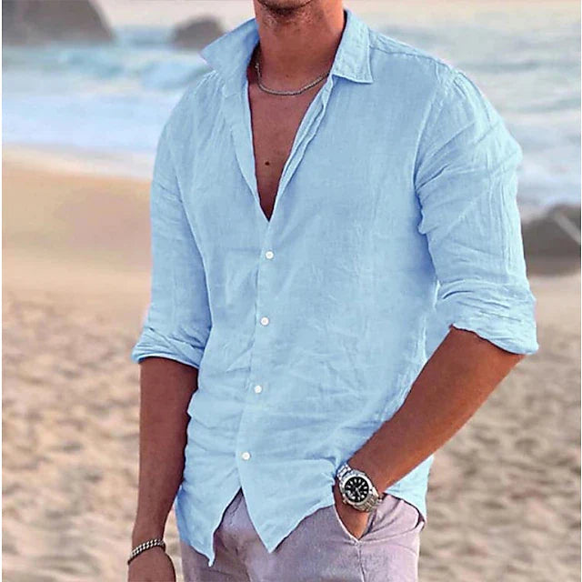 Men's Casual Linen Shirt | Men | Linen Blend | Breathable Lightweight Relaxed Fit Summer Button-Up | Steven & Levon