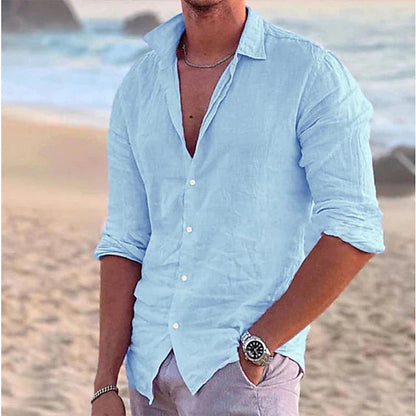Men's Casual Linen Shirt | Men | Linen Blend | Breathable Lightweight Relaxed Fit Summer Button-Up | Steven & Levon