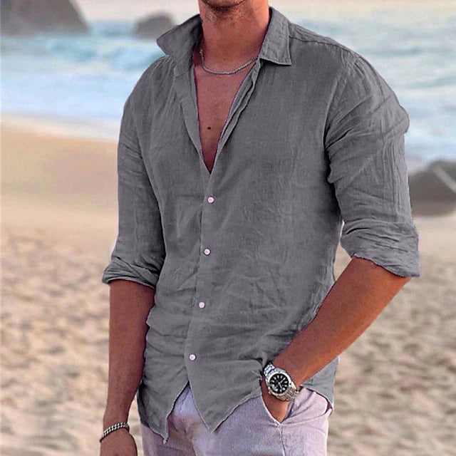 Men's Casual Linen Shirt | Men | Linen Blend | Breathable Lightweight Relaxed Fit Summer Button-Up | Steven & Levon