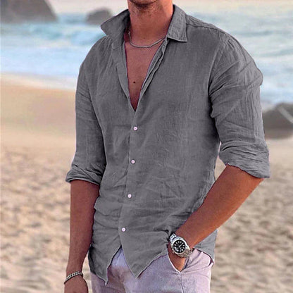 Men's Casual Linen Shirt | Men | Linen Blend | Breathable Lightweight Relaxed Fit Summer Button-Up | Steven & Levon