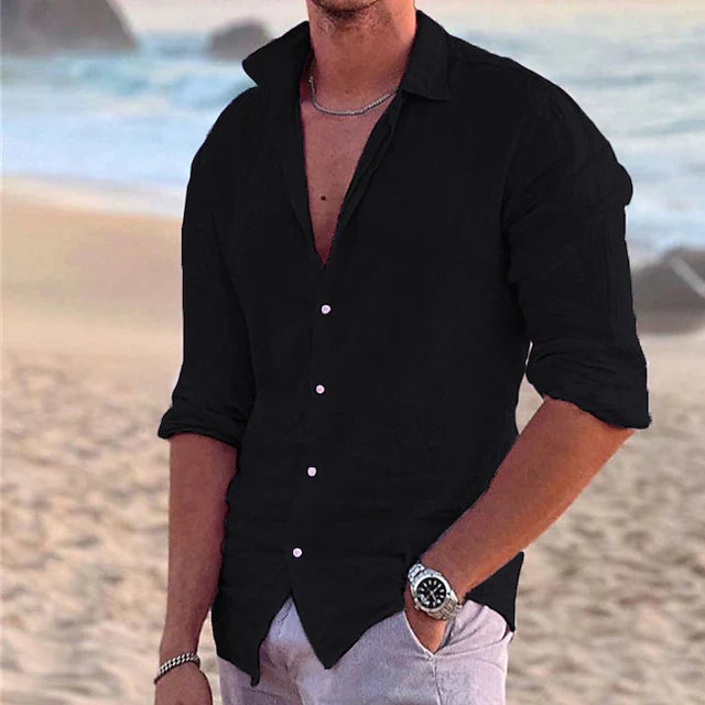 Men's Casual Linen Shirt | Men | Linen Blend | Breathable Lightweight Relaxed Fit Summer Button-Up | Steven & Levon