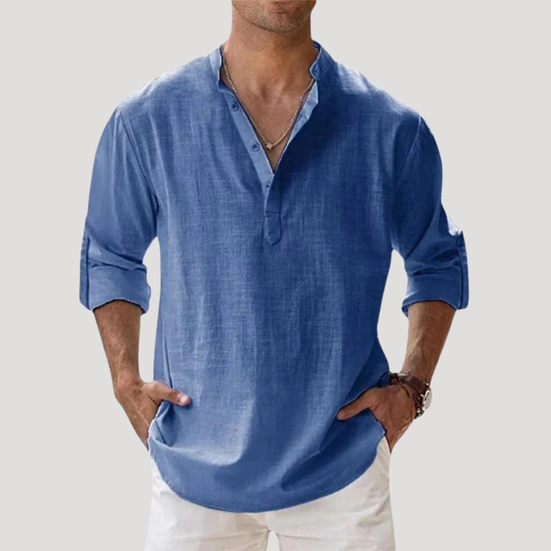 Men's Linen Long Sleeve Collar Shirt | Men | Breathable Lightweight Linen | Casual Summer Wear | Steven & Levon