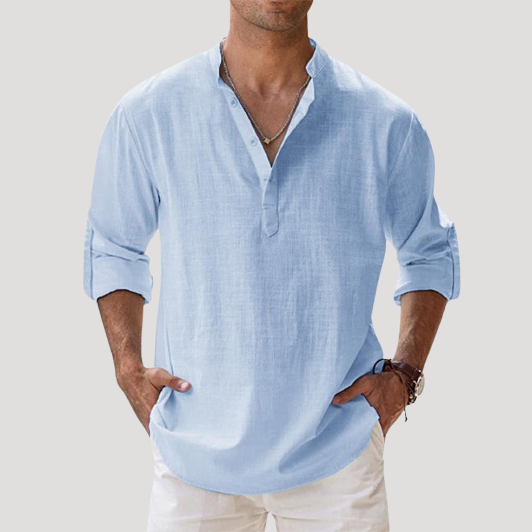 Men's Linen Long Sleeve Collar Shirt | Men | Breathable Lightweight Linen | Casual Summer Wear | Steven & Levon