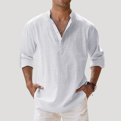 Men's Linen Long Sleeve Collar Shirt | Men | Breathable Lightweight Linen | Casual Summer Wear | Steven & Levon