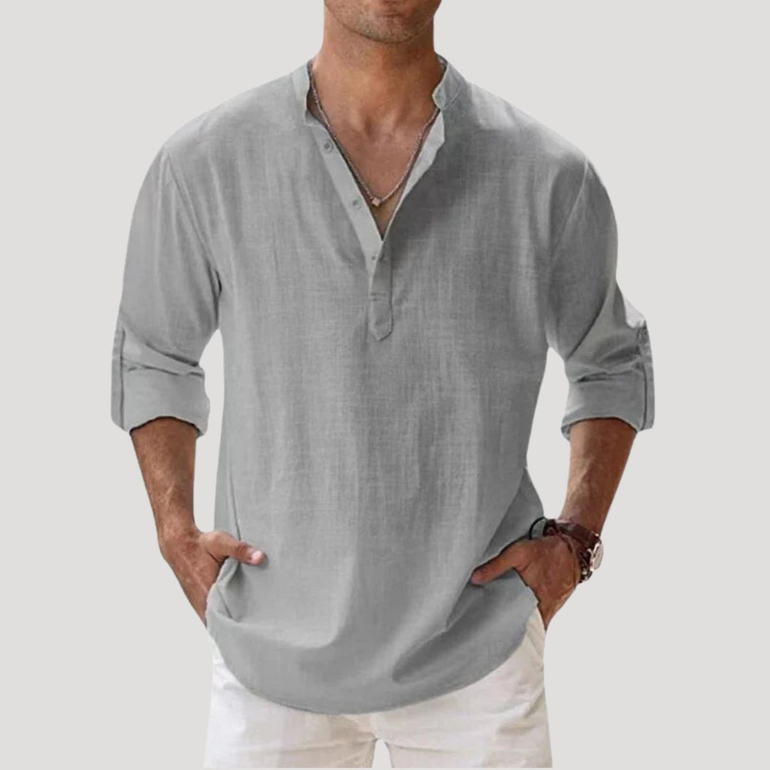 Men's Linen Long Sleeve Collar Shirt | Men | Breathable Lightweight Linen | Casual Summer Wear | Steven & Levon