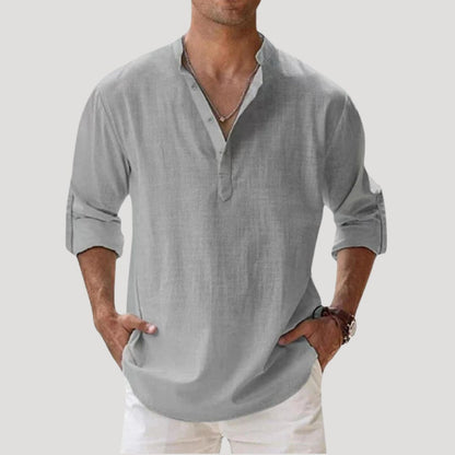 Men's Linen Long Sleeve Collar Shirt | Men | Breathable Lightweight Linen | Casual Summer Wear | Steven & Levon