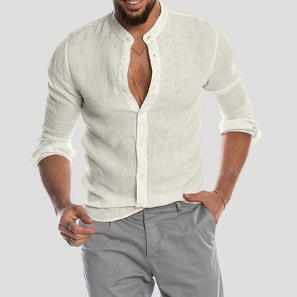Men's Linen Long Sleeve Shirt | Men | Lightweight Breathable Collarless Button-Up | Casual Relaxed Fit | Steven & Levon