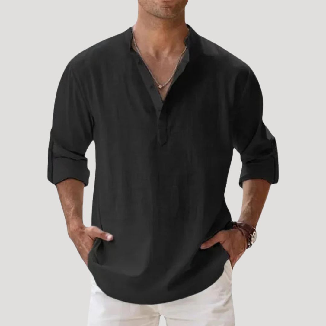 Men's Linen Long Sleeve Collar Shirt | Men | Breathable Lightweight Linen | Casual Summer Wear | Steven & Levon
