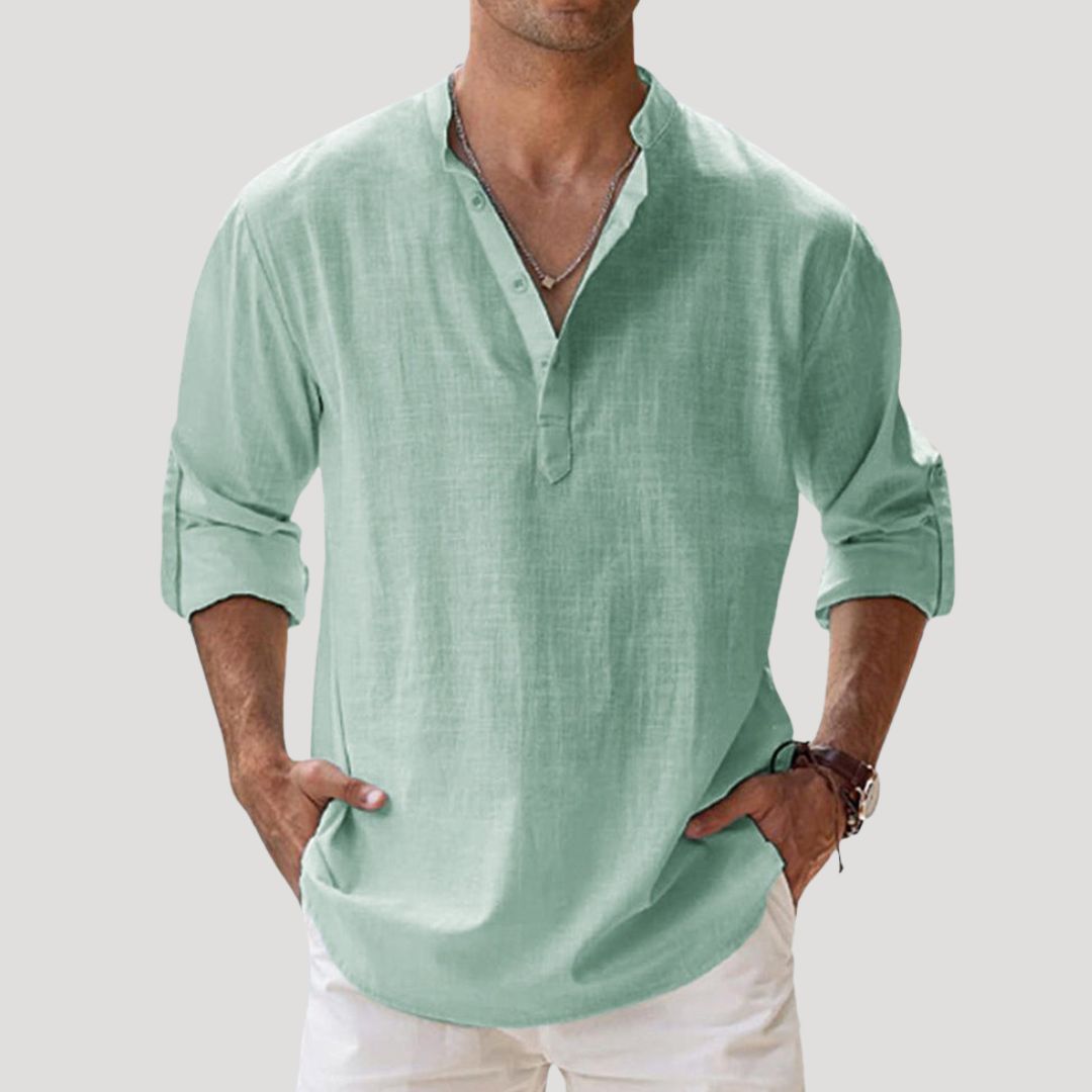 Men's Linen Long Sleeve Collar Shirt | Men | Breathable Lightweight Linen | Casual Summer Wear | Steven & Levon
