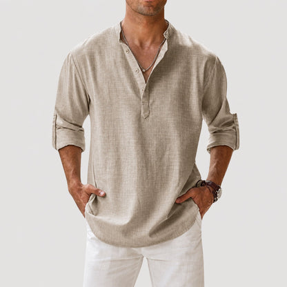 Men's Linen Long Sleeve Collar Shirt | Men | Breathable Lightweight Linen | Casual Summer Wear | Steven & Levon